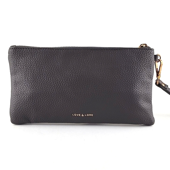 Love & Lore Wristlet Clutch Dark  Grey Gold Tone Hardware Top Zip Closure - Picture 5 of 16